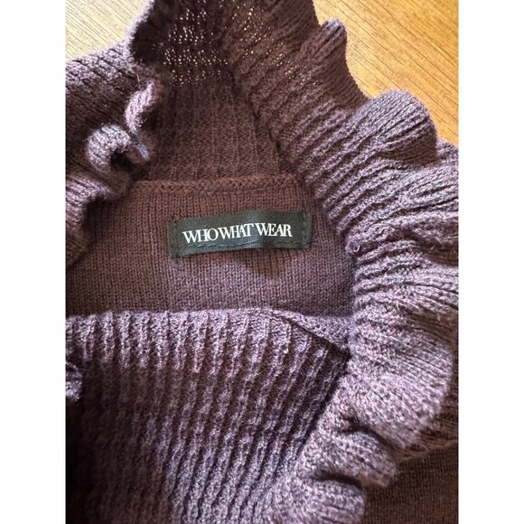 Womens Plum Ruffled Mock Neck Long Sleeve Sweater L Who What Wear - Picture 3 of 6